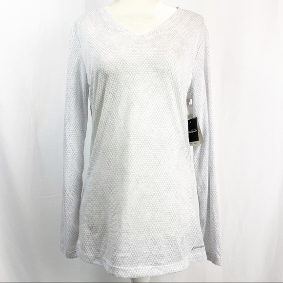 Eddie Bauer Shirt White Free Dry Long Sleeve VNeck - Picture 1 of 7